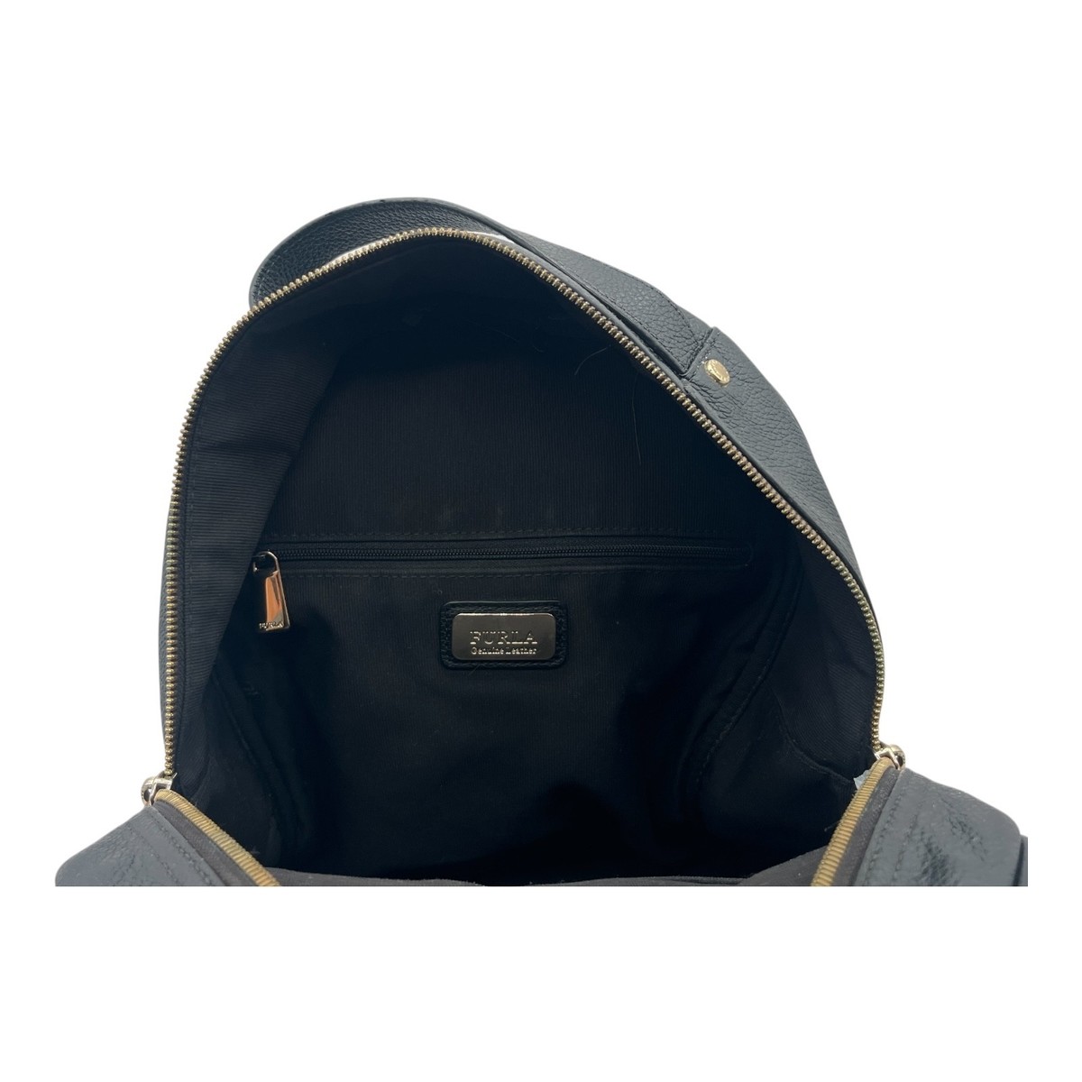 FURLA Genuine Pebbled Leather Backpack Bag Black Pocketed Luxury