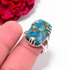 Copper Blue Turquoise Gemstone 925 Sterling Silver Ring S.8.5 R102536