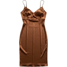 Lulus Metallic Copper Satin Midi Slip Dress XS Rust Brown Cocktail Wedding Guest