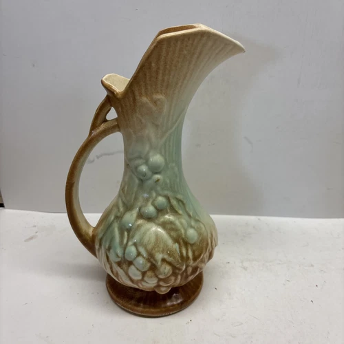 Mid-Century McCoy Grape Ewer Pitcher with Green & Brown Glaze