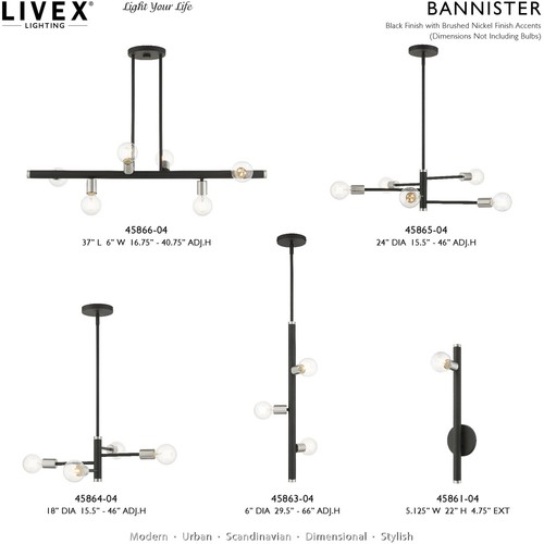 Livex Lighting 45863-04 Bannister 3 Light 6 inch Black Pendant Ceiling Light - Picture 6 of 6