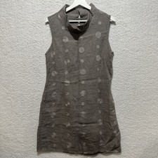 LINA TOMEI Women's Shift Dress Size M Linen Embroidered Dot Lagenlook Taupe