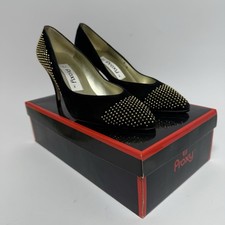 Vintage 1980s Proxy Black Leather Gold Studded Pumps Womens 8M NEW