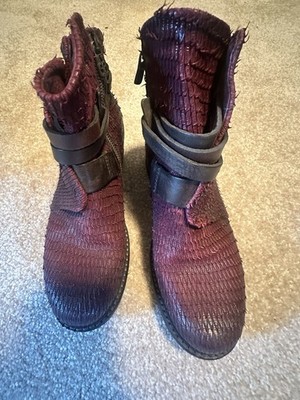 AS 98 Wine Leather Moto Zip Buckle Booties 37