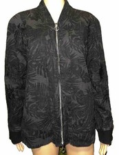CH. 2139 3207 Carolina Herrera Black Floral Cotton Blend Full Zip Jacket Sz L