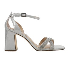 Nina Quinley Metallic Dress Block Heels Womens Silver Dress Sandals QUINLEY-FY-