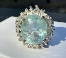 6.075 CT NATURAL AQUAMARINE .925 STERLING SILVER MENS RING SZ 9.75, 11GR