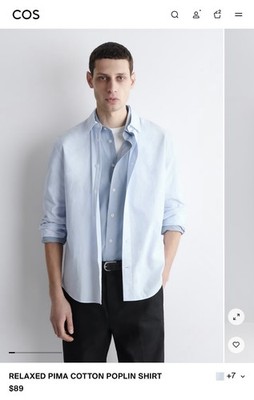 COS Men's Blue Long Sleeve Button-Up Collar Casual