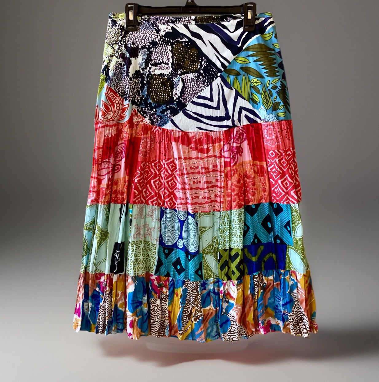 Tiered Patchwork Maxi Skirt Lined  Large Cotton B… - image 2