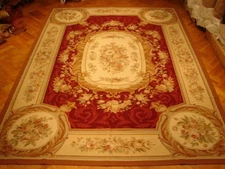 10x14 Burgundy Fine Quality Modern Setting Genuine Handmade Aubusson Rug
