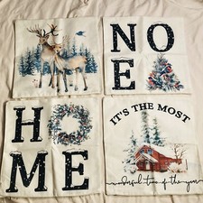 XMAS Winter PillowCases / Cover w/ Zipper in Painted Style Print Varied Set Of 4