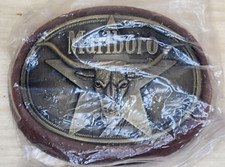 Vintage 1987 Marlboro Cigarettes Bull Star Solid Brass Belt Buckle Philip Morris