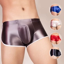 Men Shorts Stretchy Underwear Shiny Safety Smooth Boxer Panties Sexy Lingerie