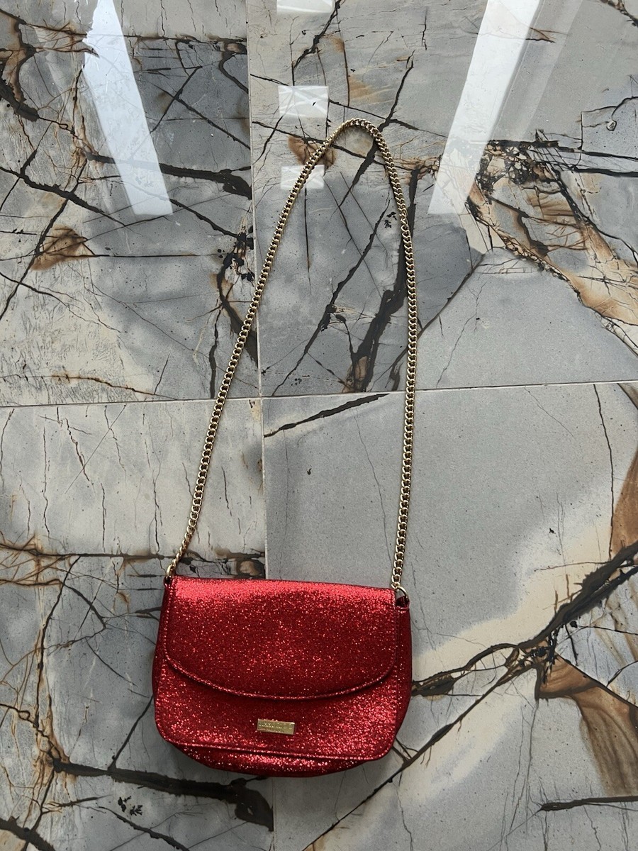 JIMMY CHOO PARFUMS CROSS BODY/CLUTCH BAG RED GLITTER/GOLD CHAIN
