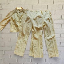 Vtg 70s matching set pants jacket Yellow white striped Alfred Werber size 14