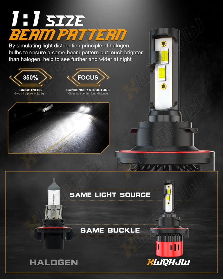 XWQHJW H13 9008 Комплект светодиодных ламп для фар Hi/Lo Beam HID XENON БЕЛЫЙ 6000K - Изображение 4 из 4