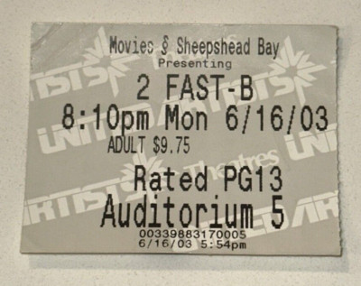 2 Fast 2 Furious Movie Ticket Stub Paul Walker Ludacris Tyrese Gibson 6/16/03 
