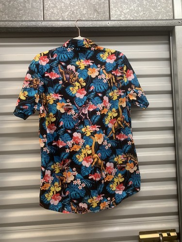 Jurassic World Black Shirt Dinosaurs Floral Hawaiian Aloha Print Sz Tag Missing - Picture 2 of 9