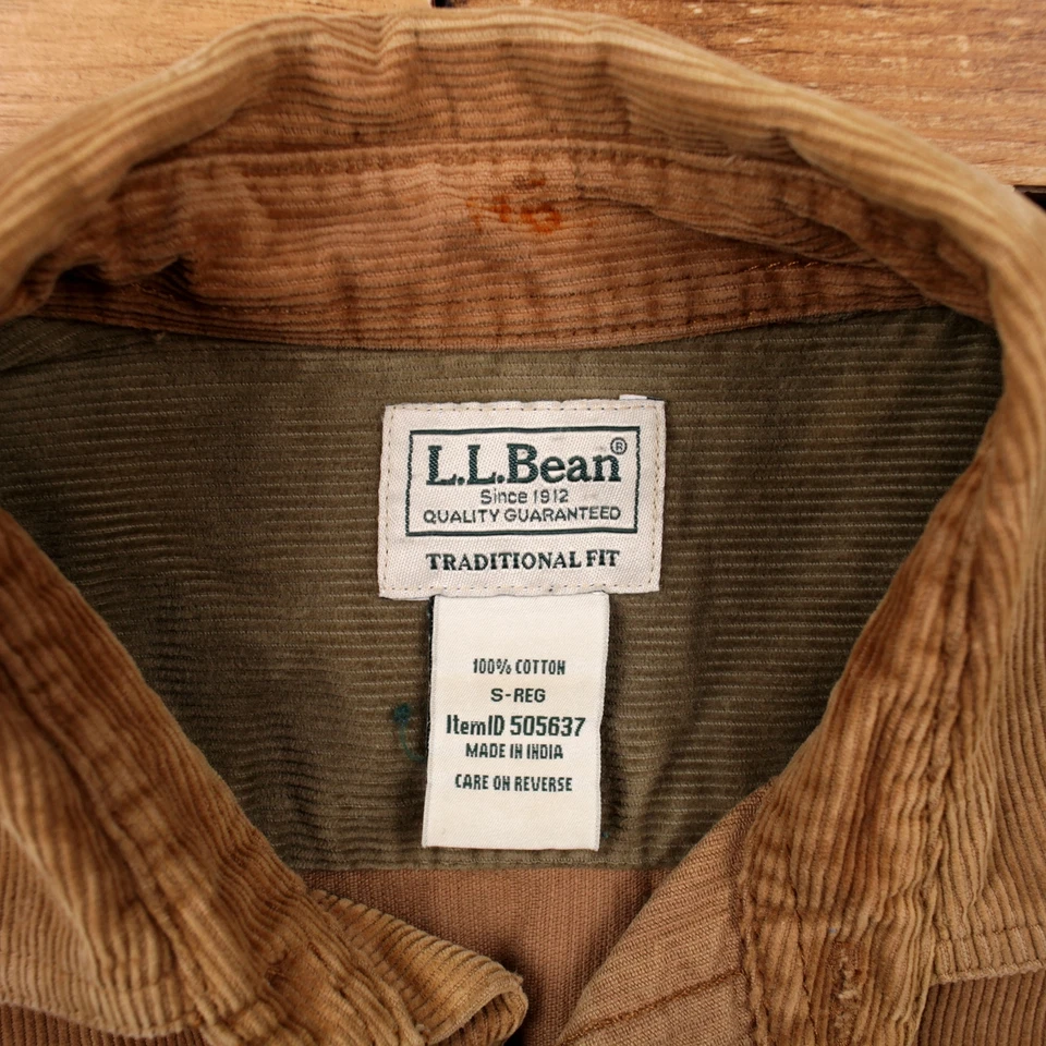 Camisa De Colección L.L.Bean Pana Botón S Para Hombres Manga Larga Marrón Sólido Foto 3 de 4