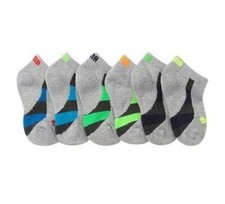 PUMA Ribbed Cuff Stripe Details Gray Terry Low Cut Socks - Pack of 6 Size 5