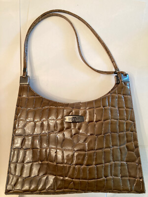 ESPRIT Shoulder Handbag- Glossy  Sheen Faux -Croc, Green/ Brown Neutral. EUC
