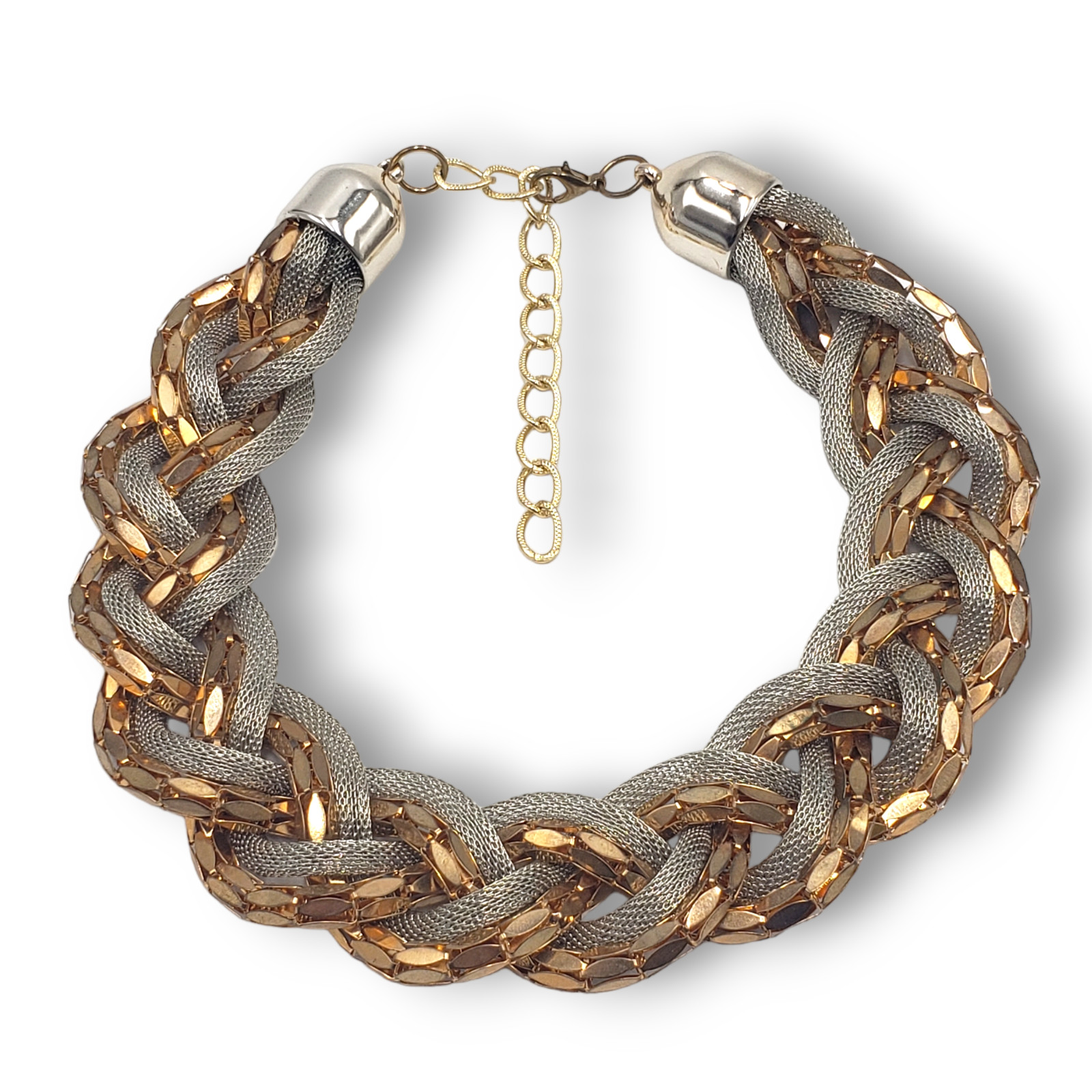 Braided Chain Necklace Statement Silver Tone Mesh… - image 1