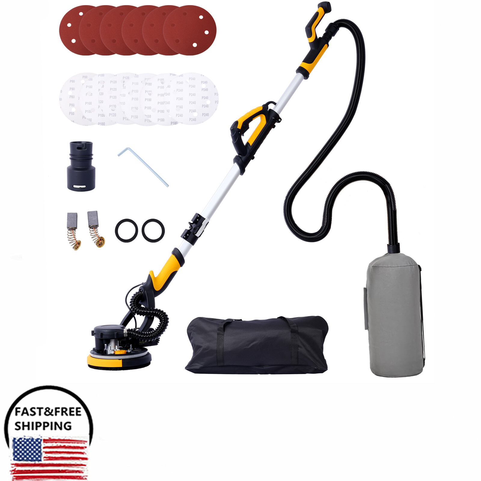 780W Electric Drywall Sander Variable Speed 900-1800RPM w/Vacuum Dust Collection