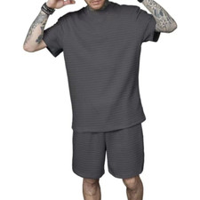 Men Set Sweatsuit Summer Outfit 2-Piece Short Sleeve T-Shirt and Shorts Set