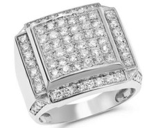 ESTATE LARGE 2.60CT ROUND CUT DIAMOND 14K WHITE GOLD MULTI ROW SQUARE MENS RING