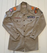 Boy Scouts Uniform Shirt Sz Mens Small Tan Long Sleeve BSA Official Made in USA