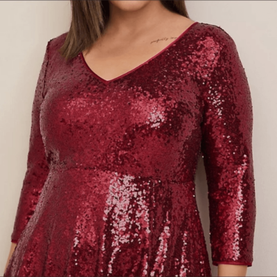 red sequin dress torrid Torrid Red Full Sequin Cocktail Holiday Party Midi Skater Dress, Sz 0