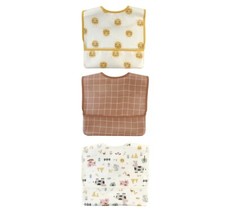 Parents Choice 3 Pack Crumb Neutral Canvas Toddler Girl Bibs NEW 6M