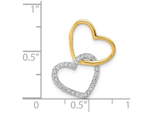 Double Heart Pendant 14K Yellow & White Gold with Chain and Diamond Accent - Picture 3 of 4