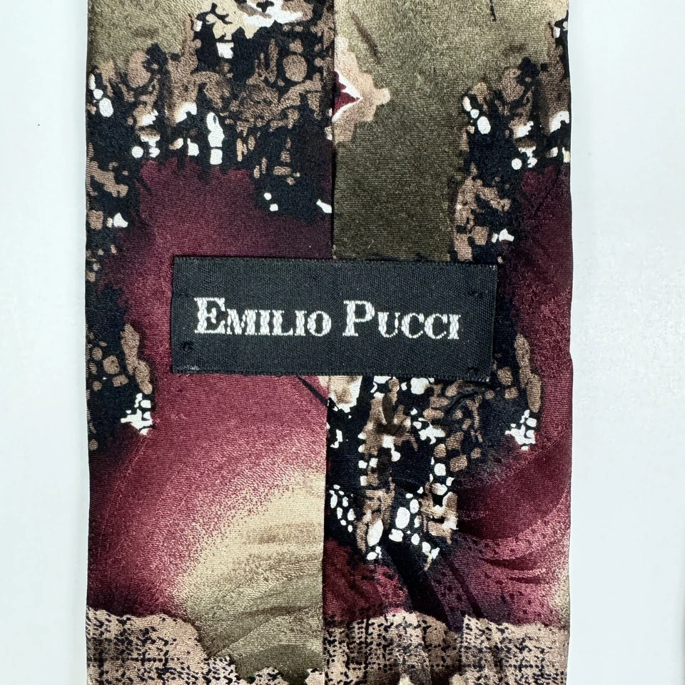 Emilio Pucci Tie Silk Abstract Geometric Luxury 3 Fold Necktie 57" Mens - Image 3 of 4