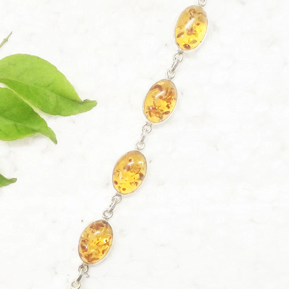 925 Sterlingsilber Bernstein Armband Handmade Schmuck Edelstein Armband - Bild 4 von 4