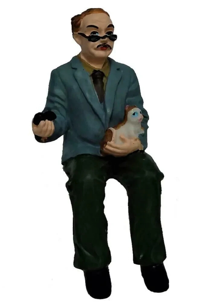 Dolls House Grandfather Sitting with Cat Resin Person Miniature 1:12th Scale