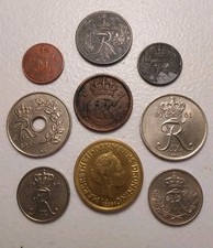 Denmark 9 Coins: 1914 to 1989 (1 Ore to 10 Kroner)