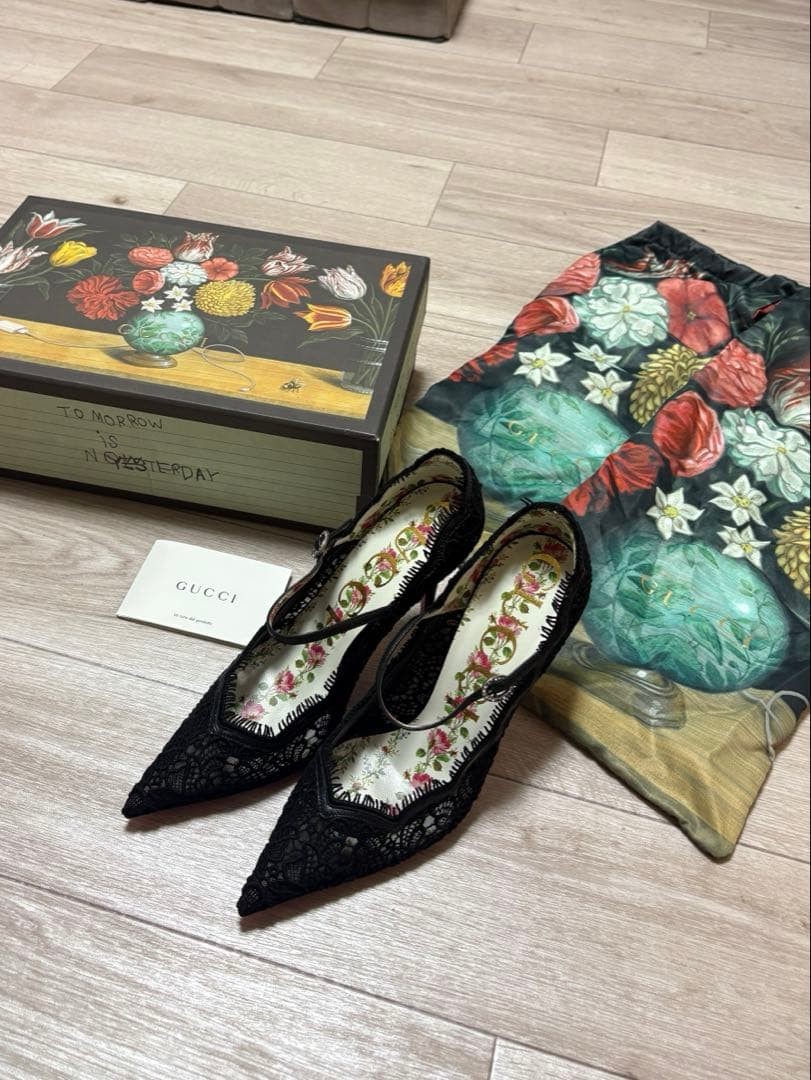 Auth Gucci Design Strap Pumps Leather Black Logo Heel EU38.5 US8.5 UK5.5 thumbnail 22