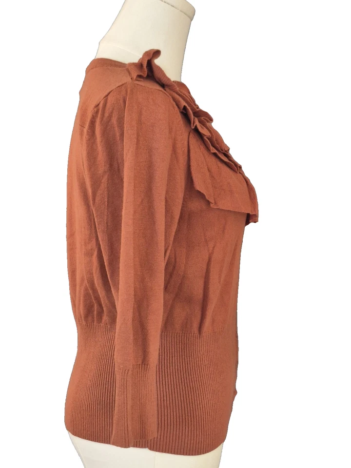 Cárdigan suéter para mujer Elle naranja rústico talla S calcomanía floral recortada 3/4 SLV Foto 4 de 4