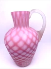 Victorian Pink Cut Velvet Quilted Glass 9” Jug, Satin Finish