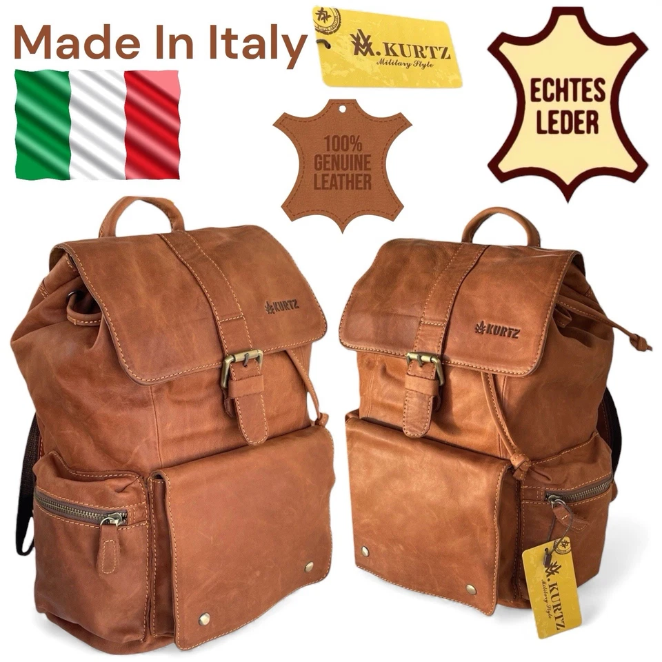 Unisex XL ECHTES LEDER Braun Rucksack Umhängetasche Unitasche Leather Backpack