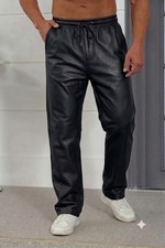 Men's BLACK Jogger Lambskin Premium Leather Jogging Pant Elastic Waist Pant