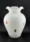 Vintage White Murano Glass Vase Millefiori Lavorazione Arte 1960’s Large