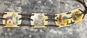 Beautiful Spanish Church Rare Vintage Hand Painted Belt 1940s