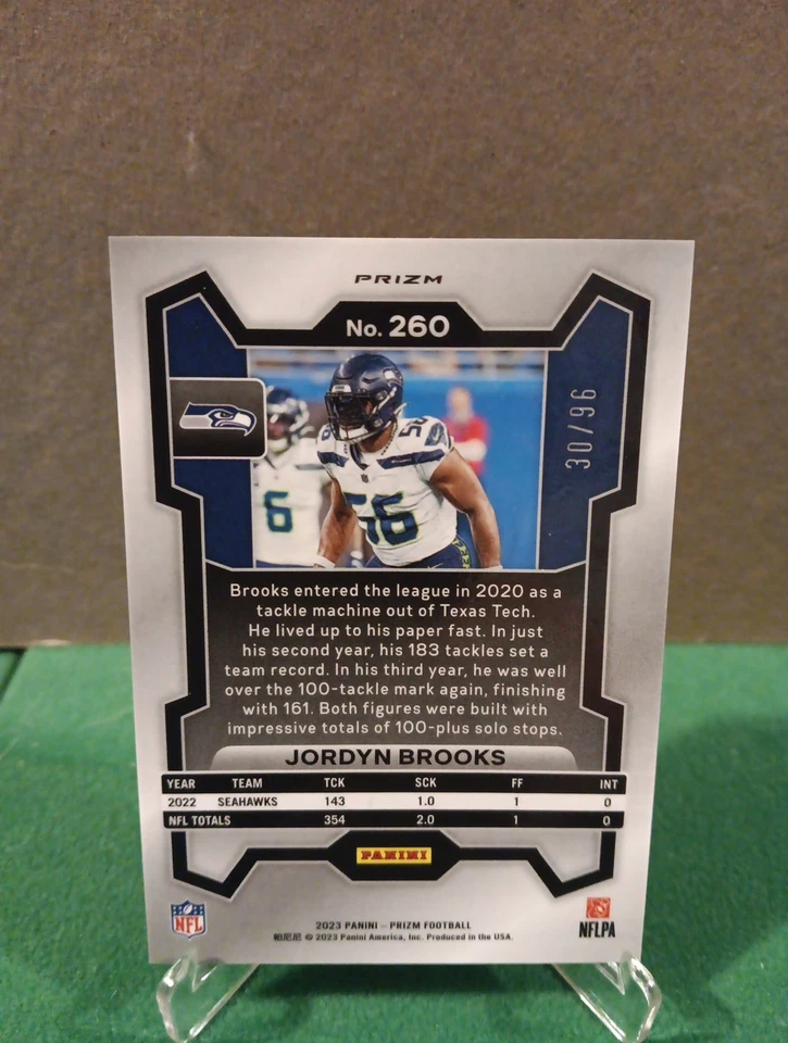 2023 Panini Prizm #260 Jordyn Brooks Blue Sparkle Prizm #'d 30/96 - Image 2 of 3