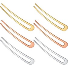 6 Pieces French Hair Pins Simple Metal U Shaped Hairpins Gold Hair Fork Stick