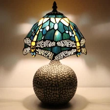Small Tiffany Mushroom Table Lamp Stained Glass Desk Lamp Ceramic Base Antiqu...