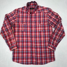 Orvis Trout Bum Shirt Mens M Plaid Button Up Fishing Long Sleeve Roll Tab Nylon