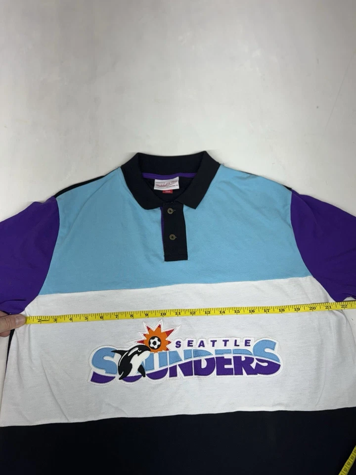 Mitchell And Ness Seattle Sounders Soccer Polo Vintage 90s Whale Logo Mens L - Image 4 of 4