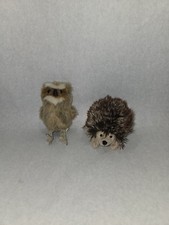 Folkmanis Plush Mini Great Horned Owl  Mini Hedgehog 2 Pc Finger Puppet Lot